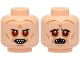 Part No: 3626pb3761  Name: Minifigure, Head Dual Sided Alien with Red Eyes, Bared Pointed Teeth, Medium Nougat Wrinkles, Neutral / Frown with Wide Open Mouth Pattern