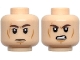 Part No: 3626pb3790  Name: Minifigure, Head Dual Sided Dark Brown Eyebrows, Upper Eyelids, Nougat Scar, Medium Nougat Cheek Lines and Chin Dimple, Neutral / Angry Open Mouth Scowl with Teeth Pattern