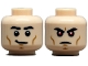 Part No: 3626pb3797  Name: Minifigure, Head Dual Sided Black Eyebrows, Medium Nougat Cheek Lines and Chin Dimple, Smirk / Stern with Red Eyes Pattern