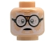 Part No: 3626pb3823  Name: Minifigure, Head White Bushy Eyebrows, Moustache, Beard and Soul Patch, Dark Bluish Gray Eyes, Black Round Glasses with Tape on Bridge, Medium Nougat Forehead Creases, Neutral Pattern