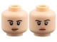 Part No: 3626pb3839  Name: Minifigure, Head Dual Sided Female Black Eyebrows and Double Eyelashes, Nougat Lips, Slight Lopsided Grin / Stern Pattern