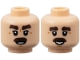 Part No: 3626pb3846  Name: Minifigure, Head Dual Sided Dark Brown Thick Eyebrows and Moustache, Upper Eyelids, Medium Nougat Chin Dimple and Wrinkles, Open Mouth with Teeth, Grin / Smile Pattern