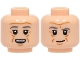 Part No: 3626pb3849  Name: Minifigure, Head Dual Sided Dark Bluish Gray Eyebrows, Medium Nougat Wrinkles and Chin Dimple, Open Mouth Smile with Top Teeth / Lopsided Grin Pattern