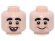 Part No: 3626pb3854  Name: Minifigure, Head Dual Sided Black Thick Eyebrows, Medium Nougat Eye Shadow, Jowl Lines and Chin Dimple, Open Mouth Smile with Teeth and Red Tongue / Grin Pattern