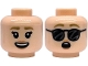 Part No: 3626pb3861  Name: Minifigure, Head Dual Sided Female Dark Tan Eyebrows, Double Eyelashes, Nougat Lips, Open Mouth Smile with Top Teeth / Surprised with Black Sunglasses Pattern