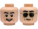 Part No: 3626pb3862  Name: Minifigure, Head Dual Sided Black Eyebrows, Medium Nougat Wrinkles and Chin Dimple, Open Mouth Smile with Top Teeth / Stern with Gold Sunglasses Pattern