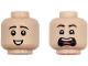Part No: 3626pb3872  Name: Minifigure, Head Dual Sided Child Black Eyebrows, Medium Nougat Chin Dimple, Open Mouth Smile / Scared Open Mouth with Top Teeth and Tongue Pattern
