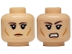 Part No: 3626pb3874  Name: Minifigure, Head Dual Sided Female Dark Brown Eyebrows, Black Double Eyelashes, Medium Nougat Cheek Lines, Nougat Lips, Neutral / Angry Bared Teeth Pattern
