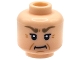 Part No: 3626pb3893  Name: Minifigure, Head Female Dark Tan Thick Eyebrows, Double Eyelashes, Medium Nougat Wrinkles and Dimples, Stern Pattern