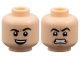 Part No: 3626pb3904  Name: Minifigure, Head Dual Sided Black Eyebrows, Medium Nougat Dimples, Open Mouth Smile with Top Teeth and Raised Eyebrow / Scowl Pattern