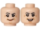 Part No: 3626pb3905  Name: Minifigure, Head Dual Sided Female, Dark Bluish Gray Eyebrows, Nougat Lips, Medium Nougat Chin Dimple, Cheek Lines and Crow's Feet, Smile / Open Mouth Smile Pattern