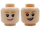 Part No: 3626pb3906  Name: Minifigure, Head Dual Sided Female Medium Nougat Eyebrows, Bright Pink Lips, Open Mouth Smile with Top Teeth / Grin Pattern