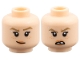 Part No: 3626pb3950  Name: Minifigure, Head Dual Sided Female, Dark Tan Eyebrows, Silver Eyebrow Piercing, Nougat Freckles and Lips, Lopsided Grin / Open Mouth Scowl with Tooth Gap Pattern