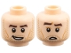 Part No: 3626pb3957  Name: Minifigure, Head Dual Sided Dark Brown Eyebrows, Medium Nougat Cheek Lines, Dark Tan Stubble, Lopsided Open Mouth Grin / Confused with Raised Eyebrow Right Pattern