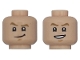 Part No: 3626pb3960  Name: Minifigure, Head Dual Sided Dark Tan Eyebrows, Medium Nougat Chin Dimple, Lopsided Grin / Open Mouth Smile with Teeth Pattern