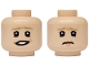 Part No: 3626pb3967  Name: Minifigure, Head Dual Sided Dark Tan Eyebrows, Medium Nougat Chin Dimple, Lopsided Open Mouth Grin with Teeth / Worried Frown Pattern