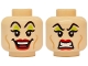 Part No: 3626pb3982  Name: Minifigure, Head Dual Sided Female Black Eyebrows, Lime Eye Shadow, Medium Nougat Cheek Lines, Red Lips, Open Mouth Smile with Tongue and Top Teeth / Angry Scowl Pattern
