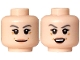 Part No: 3626pb3984  Name: Minifigure, Head Dual Sided Female Dark Bluish Gray Eyebrows, Black Eyes and Eyelashes, Medium Nougat Cheek Lines, Wrinkles and Lips, Closed Mouth Smile / Open Mouth Smile with White Teeth Pattern
