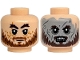 Part No: 3626pb4009  Name: Minifigure, Head Dual Sided Dark Brown Thick Bushy Eyebrows, Black Eyes, White Glints, Medium Brown Beard and Moustache, Medium Nougat Wrinkles, Closed Mouth Neutral / Dark Bluish Gray Wrinkles, Open Mouth Angry Bared Teeth, Light Bluish Gray Face Pattern