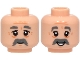 Part No: 3626pb4016  Name: Minifigure, Head Dual Sided Dark Bluish Gray Bushy Eyebrows and Thick Moustache, Medium Nougat Forehead Lines and Dimples, Grin / Open Mouth Smile with Teeth Pattern