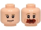 Part No: 3626pb4017  Name: Minifigure, Head Dual Sided Dark Tan Eyebrows, Medium Nougat Chin Dimple, Slight Grin / Eating with Reddish Brown Chocolate Around Mouth Pattern