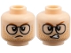 Part No: 3626pb4023  Name: Minifigure, Head Dual Sided Dark Orange Eyebrows, Black Round Glasses, Medium Nougat Beard Stubble, Nougat Chin Dimple, Frown / Angry Open Mouth with Teeth Pattern
