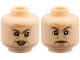 Part No: 3626pb4024  Name: Minifigure, Head Dual Sided Female Medium Brown Eyebrows, Medium Nougat Lips, Forehead Lines and Wrinkles, Open Mouth Smile with Teeth / Slight Frown Pattern