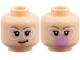 Part No: 3626pb4025  Name: Minifigure, Head Dual Sided Female Dark Tan Eyebrows, White Round Glasses, Nougat Lips and Chin Dimple, Lopsided Grin / Blowing Bright Pink Bubblegum Bubble Pattern