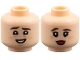 Part No: 3626pb4027  Name: Minifigure, Head Dual Sided Child Dark Brown Eyebrows, Nougat Freckles and Dimples, Open Mouth Smile with Teeth / Red Tongue Sticking Out Pattern