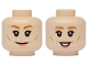 Part No: 3626pb4029  Name: Minifigure, Head Dual Sided Female Dark Orange Eyebrows, Coral Lips, Medium Nougat Eye Shadow, Cheek Lines and Dimples, Lopsided Grin / Open Mouth Smile with Teeth Pattern