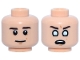 Part No: 3626pb4040  Name: Minifigure, Head Dual Sided Dark Brown Eyebrows, Dark Orange Mole and Chin Dimple, Slight Smile / Scared with Bright Light Blue Glassy Eyes Pattern