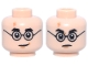 Part No: 3626pb4069  Name: Minifigure, Head Dual Sided Black Eyebrows and Round Glasses, Nougat Lightning Scar, Dark Orange Chin Dimple and Lines, Smirk / Frown Pattern