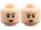 Part No: 3626pb4124  Name: Minifigure, Head Dual Sided Female, Black Eyebrows, Medium Nougat Contours, Dark Red Lips, Grin / Frown Pattern