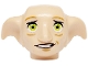 Part No: 37701pb03  Name: Minifigure, Head, Modified Dobby with Lime Eyes and Lopsided Open Mouth Smile with Teeth Pattern