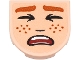 Part No: 5520pb017  Name: Tile, Round 2 x 2 Half Circle Extended with Dark Orange Eyebrows and Freckles, Squinting Eyes, Scared Open Mouth with Teeth Pattern (HP Ron Weasley Face) (Sticker) - Set 76470