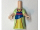 Lot ID: 389084611  Part No: 65203pb001  Name: Micro Doll, Body with Molded Yellowish Green Dress and Printed Blue Panel, Magenta Stripe, Yellow Skirt, Light Nougat Neck Pattern