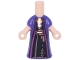 Part No: 65203pb017  Name: Micro Doll, Body with Molded Dark Purple Dress and Printed Magenta Robe Trim over Black Dress with Copper Clasp, Grain and Sash Pattern