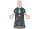 Part No: 65203pb020  Name: Micro Doll, Body with Molded Dark Green Dress and Printed Red, Black and Gold Striped Sash, Birds, Leaves and Trim Pattern
