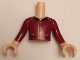 Lot ID: 359263268  Part No: FTBpb013c01  Name: Torso Mini Doll Boy Dark Red Jacket, 2 Pockets, Gold Buttons and Black Collar Pattern, Light Nougat Arms with Hands with Dark Red Sleeves