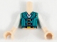 Lot ID: 401203185  Part No: FTBpb049c01  Name: Torso Mini Doll Boy Dark Turquoise Vest with Black Pinstripes, Gold Buckles Pattern, Light Nougat Arms with Hands with White Sleeves