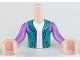 Lot ID: 370408442  Part No: FTBpb055c01  Name: Torso Mini Doll Boy Dark Turquoise Hoodie with White Undershirt Pattern, Light Nougat Arms with Hands with Medium Lavender Sleeves