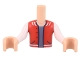 Lot ID: 315195358  Part No: FTBpb062c01  Name: Torso Mini Doll Boy Red Vest with Pockets, Sand Blue Undershirt Pattern, Light Nougat Arms with Hands with White Long Sleeves