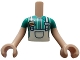 Part No: FTBpb088c01  Name: Torso Mini Doll Boy White Apron Top over Dark Turquoise Shirt with Hamburger Pin Pattern, Light Nougat Arms with Hands with Dark Turquoise Short Sleeves