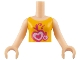 Part No: FTGpb006c01  Name: Torso Mini Doll Girl Orange Vest Top with Hearts Pattern, Light Nougat Arms with Hands