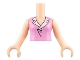 Part No: FTGpb011c01  Name: Torso Mini Doll Girl Bright Pink Blouse Top with Open Collar and Button Pattern, Light Nougat Arms with Hands