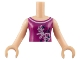 Part No: FTGpb022c01  Name: Torso Mini Doll Girl Magenta Top with Butterflies and Leaves Pattern, Light Nougat Arms with Hands