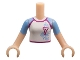 Part No: FTGpb027c01  Name: Torso Mini Doll Girl White Soccer Jersey with '7' Pattern, Light Nougat Arms with Hands with Bright Light Blue Short Sleeves