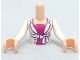 Part No: FTGpb030c01  Name: Torso Mini Doll Girl White Open Jacket with Belt over Magenta Shirt Pattern, Light Nougat Arms with Hands with White Sleeves
