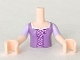 Part No: FTGpb043c01  Name: Torso Mini Doll Girl Medium Lavender Top with Bright Pink Lacing and Bow Pattern, Light Nougat Arms with Hands with Lavender Short Sleeves