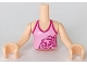 Part No: FTGpb048c01  Name: Torso Mini Doll Girl Bright Pink Halter Top with Palm Tree, Waves and Flowers Pattern, Light Nougat Arms with Hands